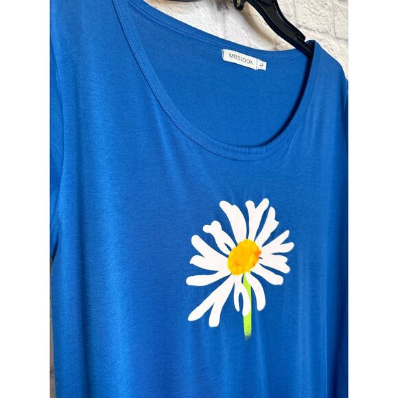 ❤️ MISSLOOK Blue Handpainted Daisy Short Sleeve Summer Dress Never Worn! LG - Picture 2 of 3